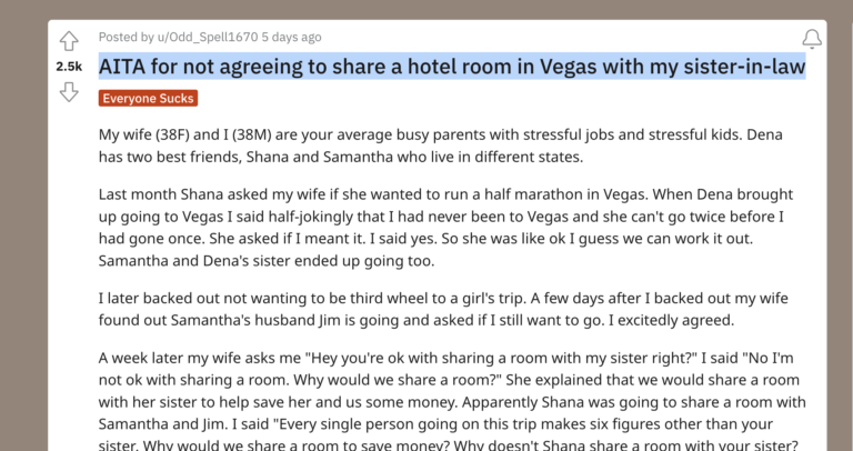 AITA for not agreeing to share a hotel room in Vegas with my sister-in-law